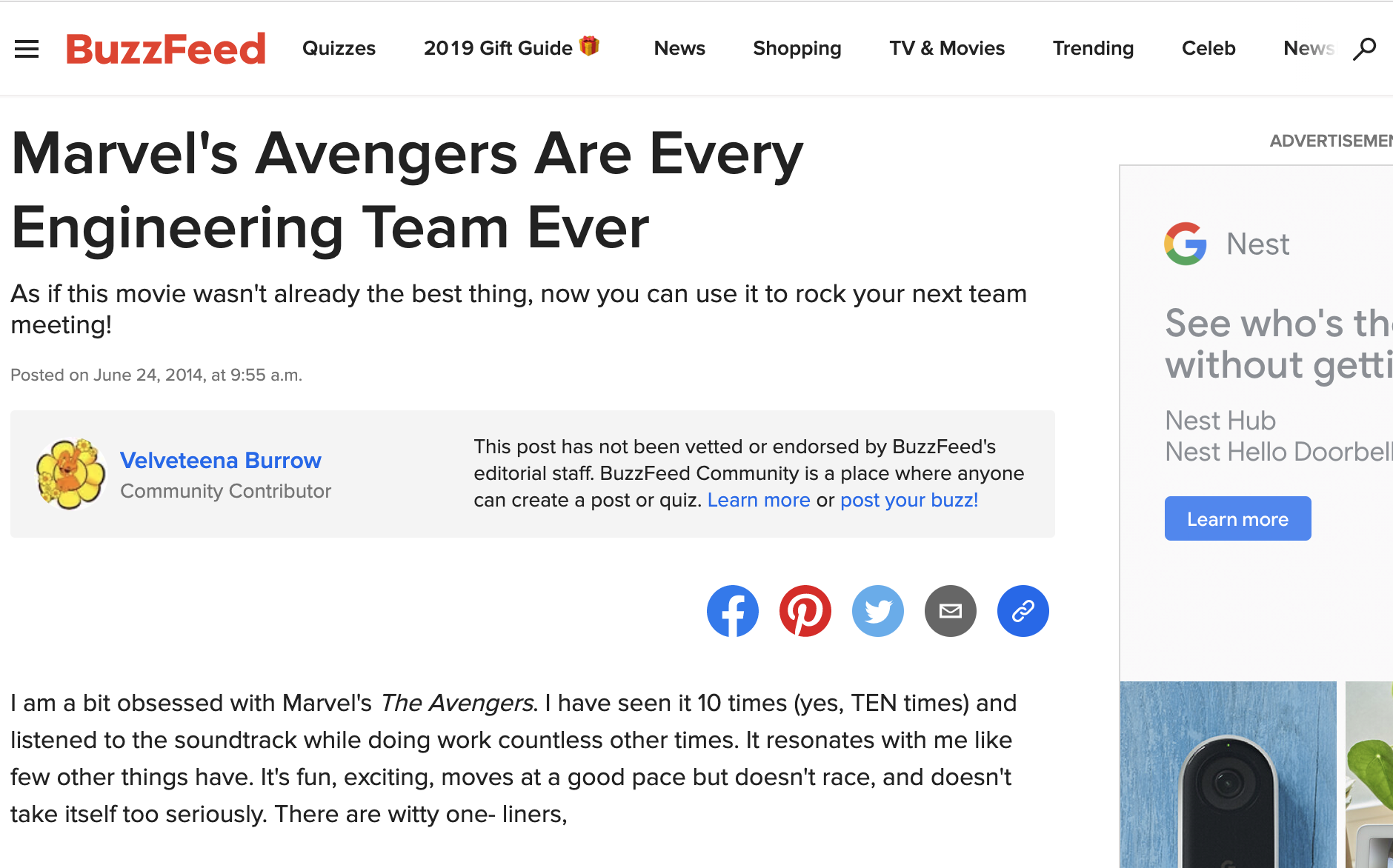 buzzfeed article on how Avengers are like an engineering team